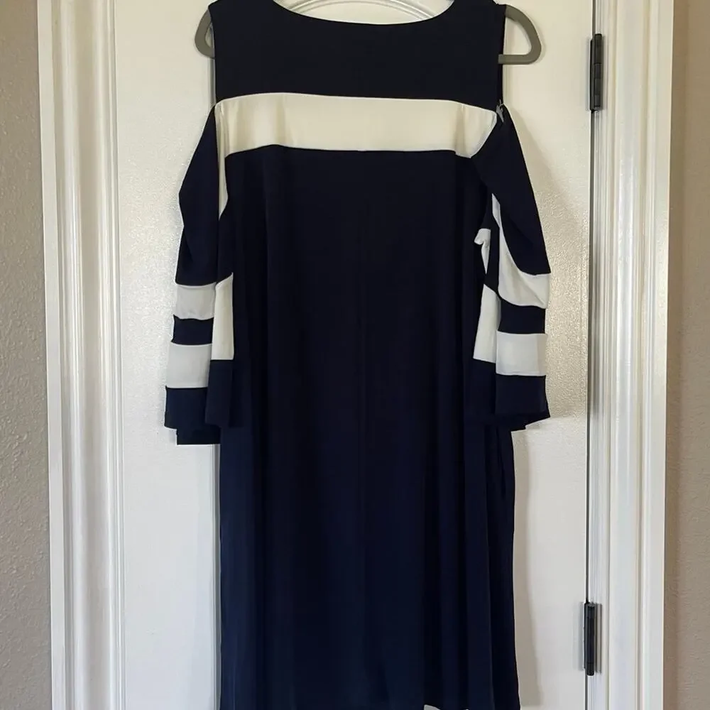 NWT Nina Leonard Ity Stripe Cold Shoulder Dress XLarge